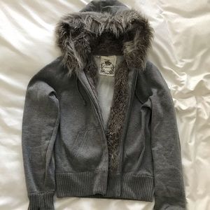 Fur-trimmed zip hoodie